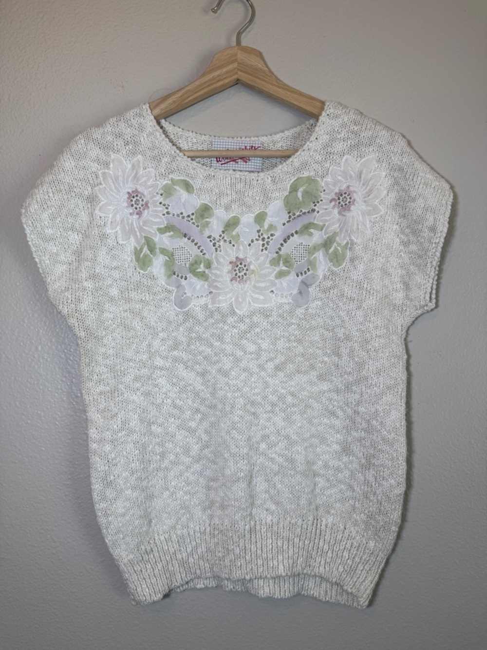 Vintage 80s Work Habits Floral Embroidered Sweater Sz L Cottagecore Grandma Chic